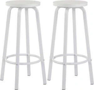 WOLTU sada 2 barových židle z MDF a kovu Kulatý sedák Bílé