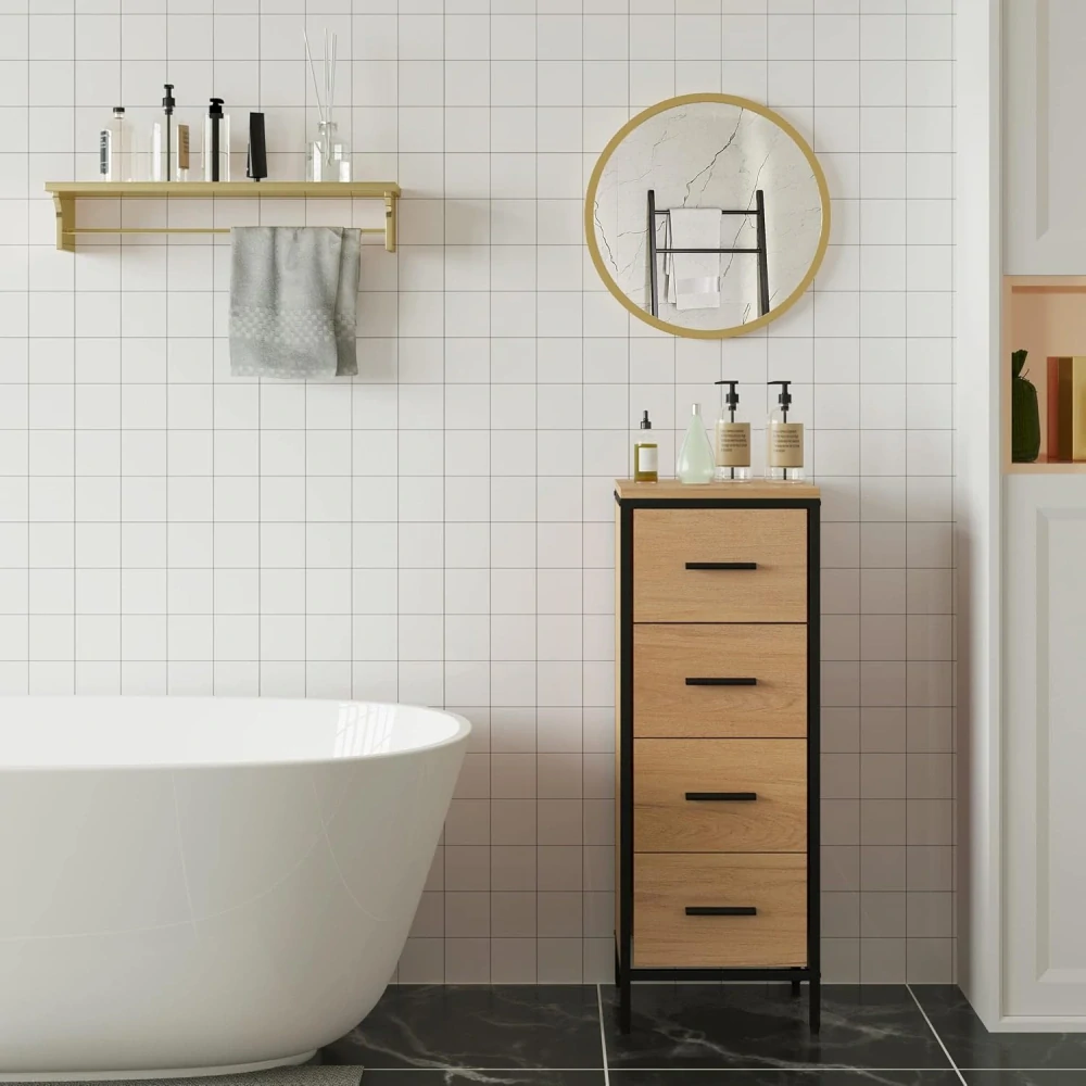 Nástěnné zrcadlo WOLTU φ 40 cm s rámem Gloden, moderní kulaté závěsné zrcadlo do koupelny