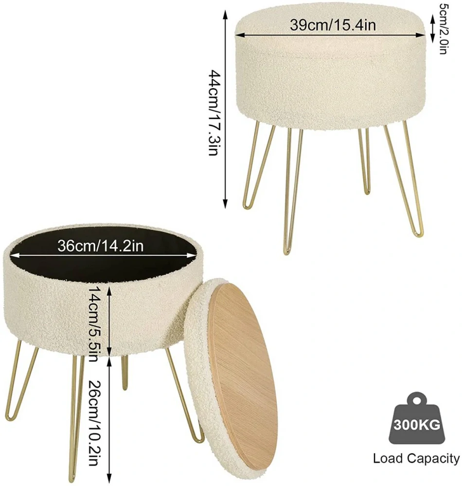 WOLTU taburetka s úložným prostorem kulatá podnožka