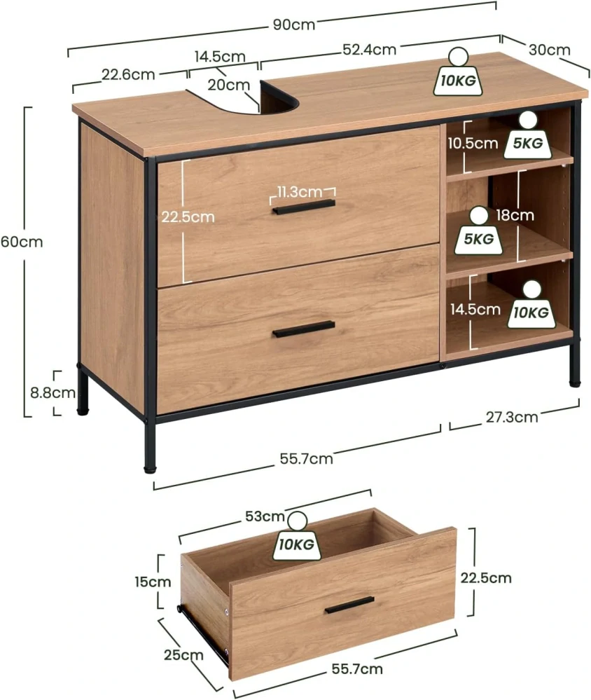 EUGAD skříňka pod umyvadlo, 90x60x30 cm