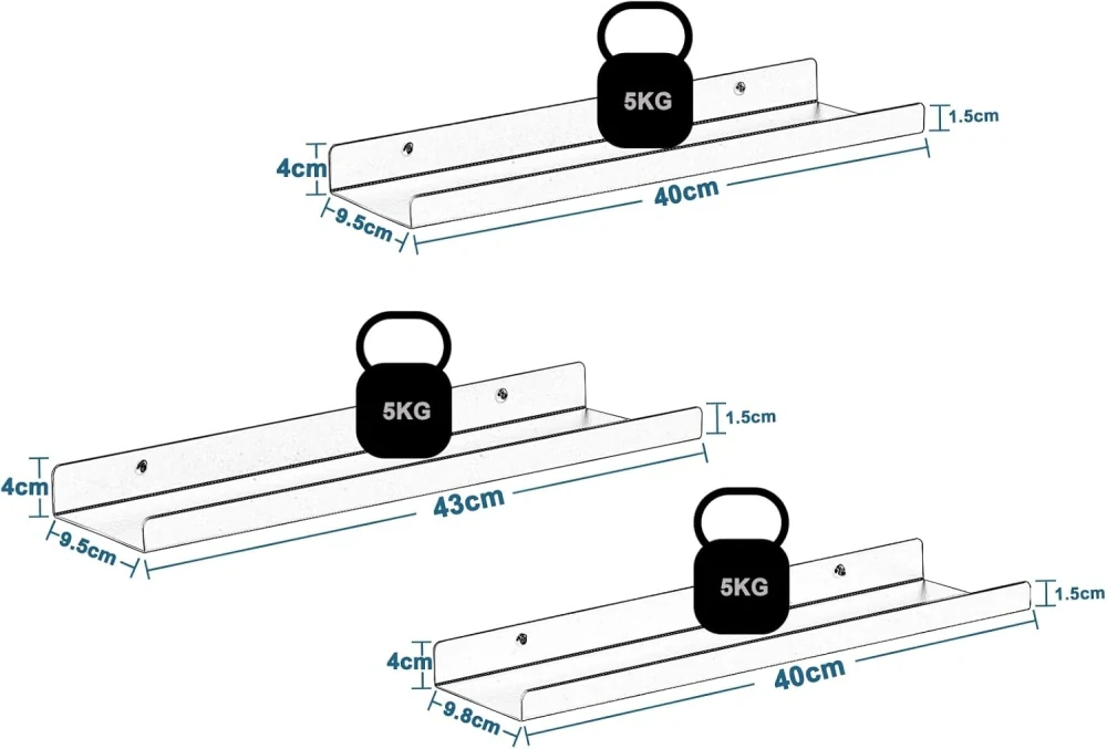 EUGAD nástěnné police, sada 3 ks