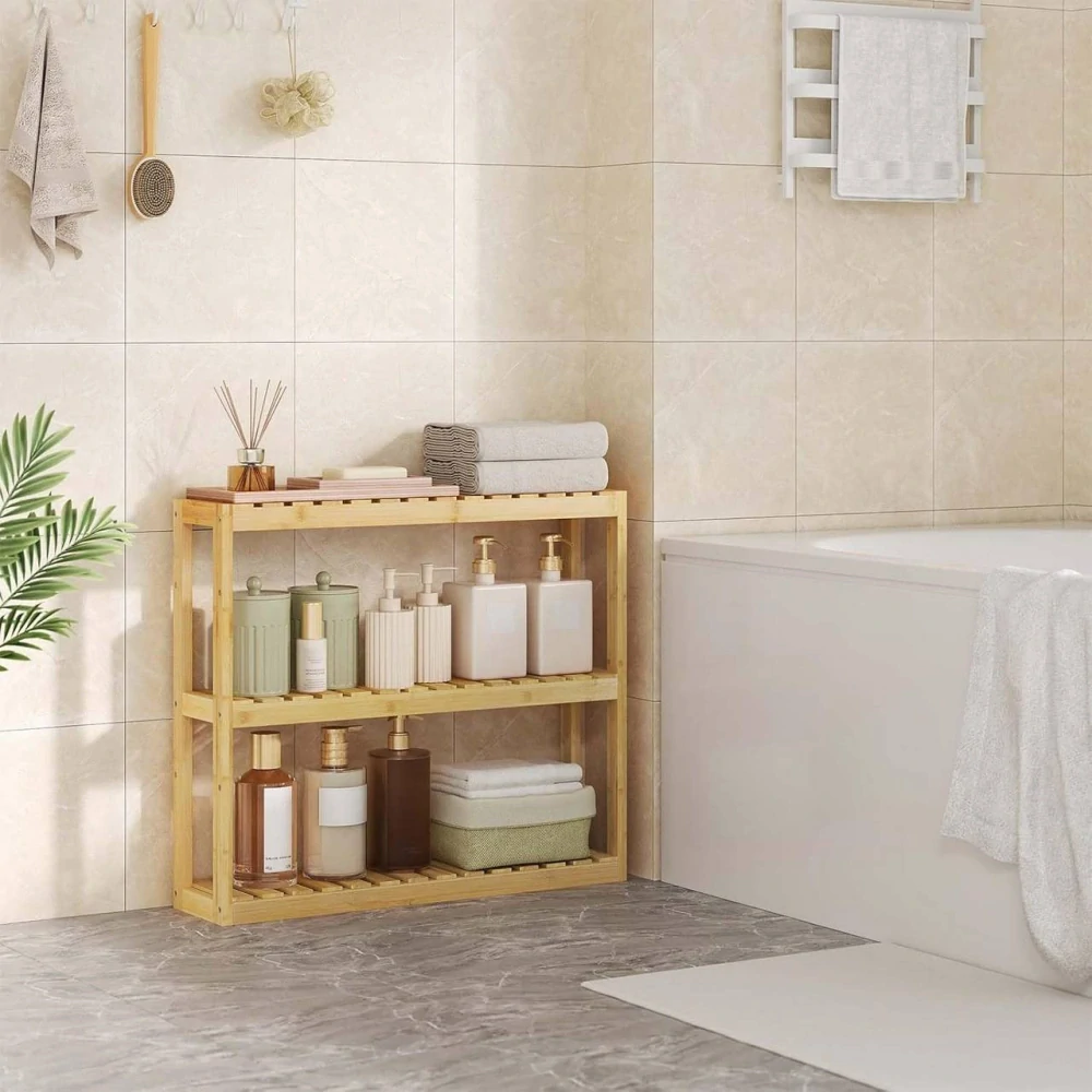 WOLTU Bambusová koupelnová police Stojací police Kuchyňská police Přírodní