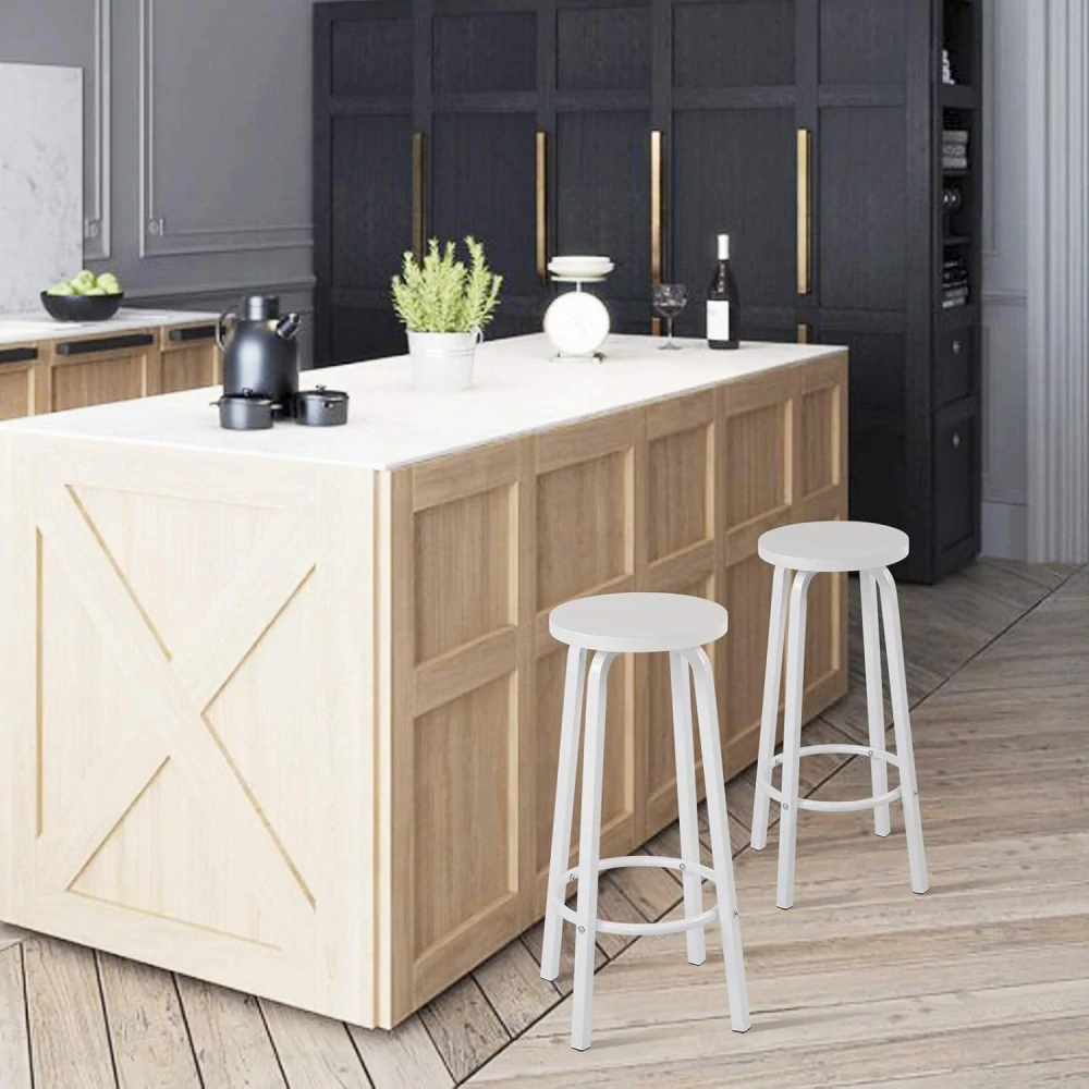 WOLTU sada 2 barových židle z MDF a kovu Kulatý sedák Bílé