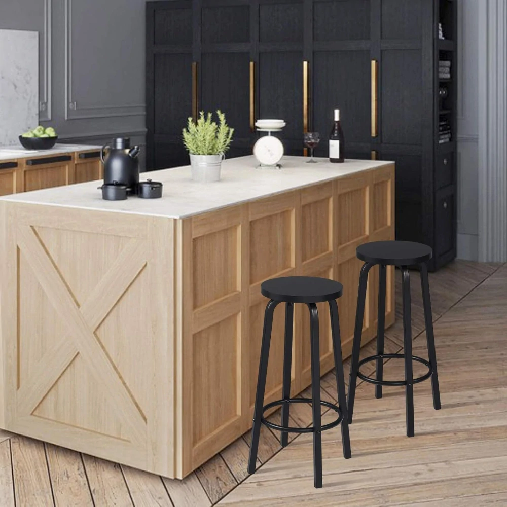 Barové židle WOLTU, sada 2 ks, černé, MDF, nohy kov