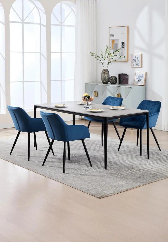 WOLTU BH93bl-1 - 1 x Kuchyňská židle s sametovým polstrováním - Kovová noha - Modrá