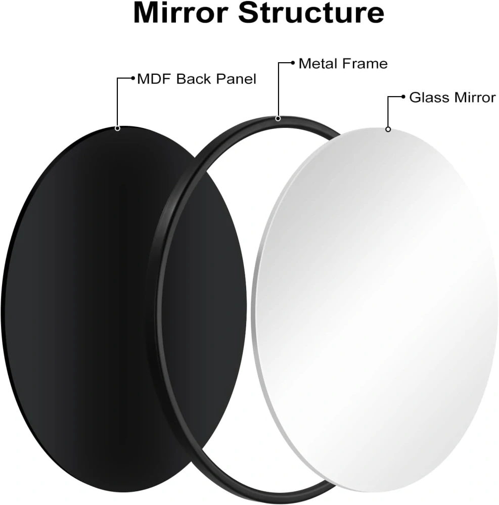 Nástěnné zrcadlo WOLTU φ 60 cm s černým rámem