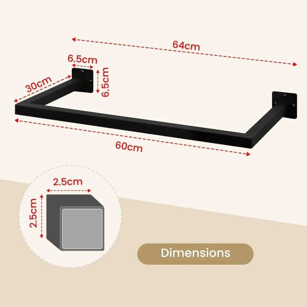eSituro šatní tyč montáž na stěnu 64 x 6,5 x 30 cm