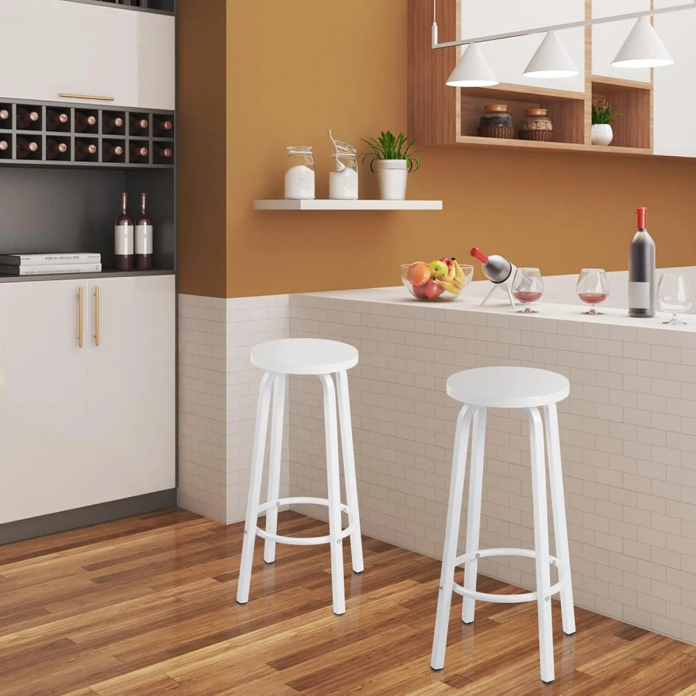 WOLTU sada 2 barových židle z MDF a kovu Kulatý sedák Bílé