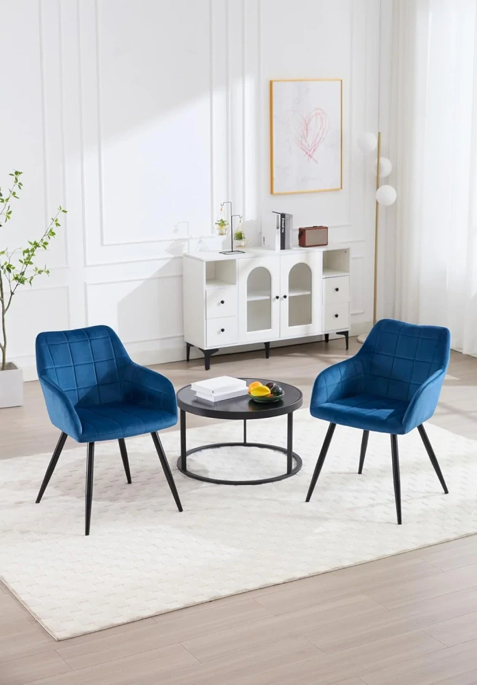 WOLTU BH93bl-1 - 1 x Kuchyňská židle s sametovým polstrováním - Kovová noha - Modrá