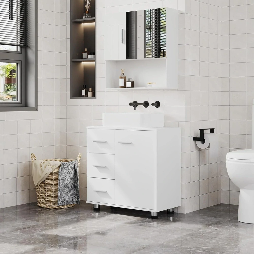 EUGAD koupelnová skříňka se 3 zásuvkami, 60 x 59,5 x 30 cm