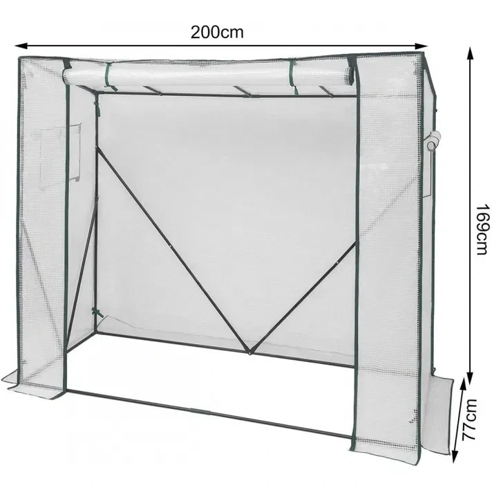 Skleník 200x169x77cm s černou kovovou konstrukcí a poloprůhledným polyetylenovým krytem Woltu
