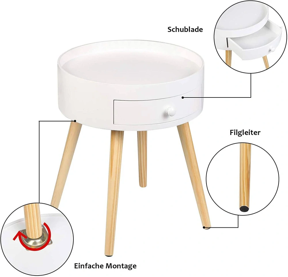 WOLTU noční stolek se zásuvkou, bílý