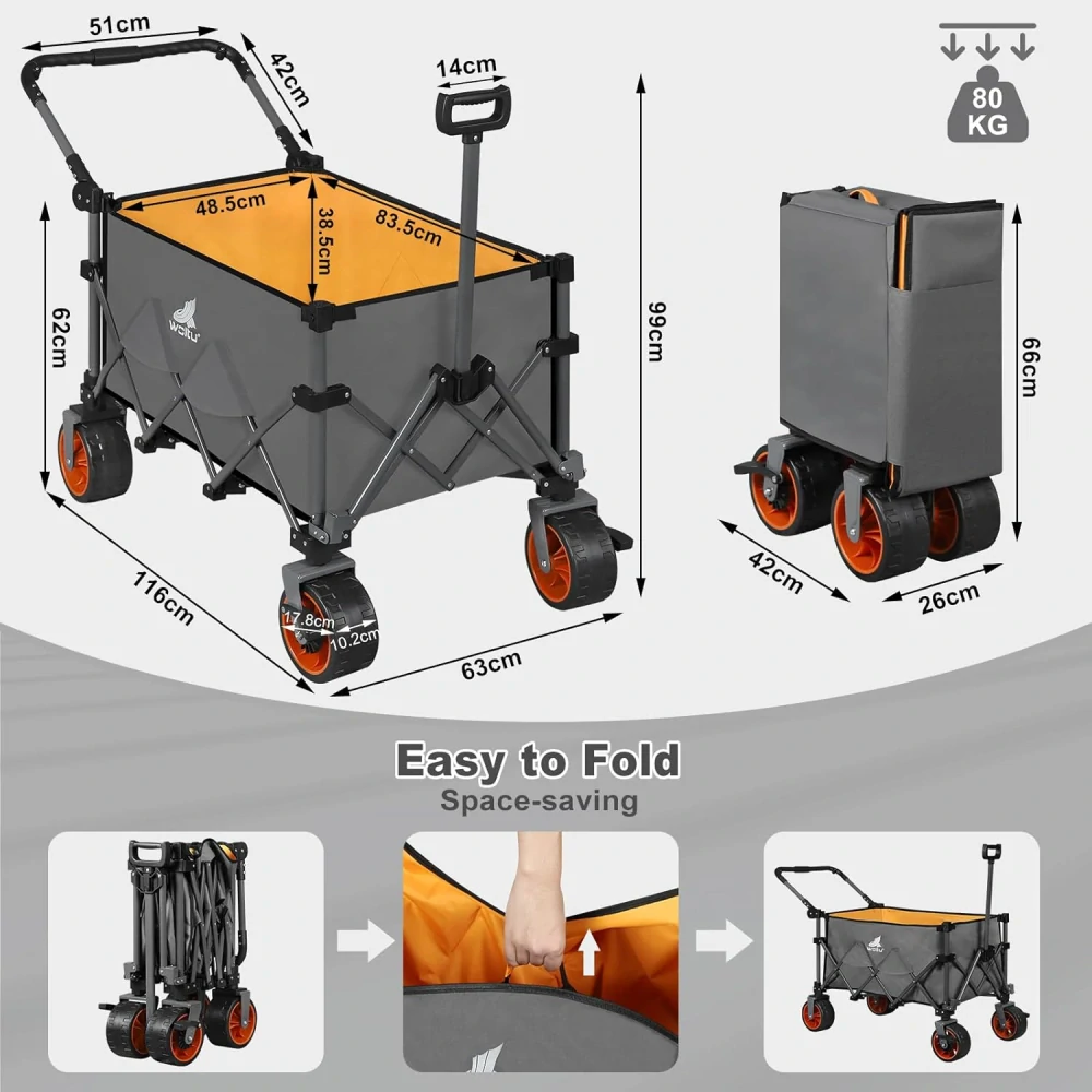Skládací ruční vozík WOLTU TW022dgor, Nosnost: 80 kg.