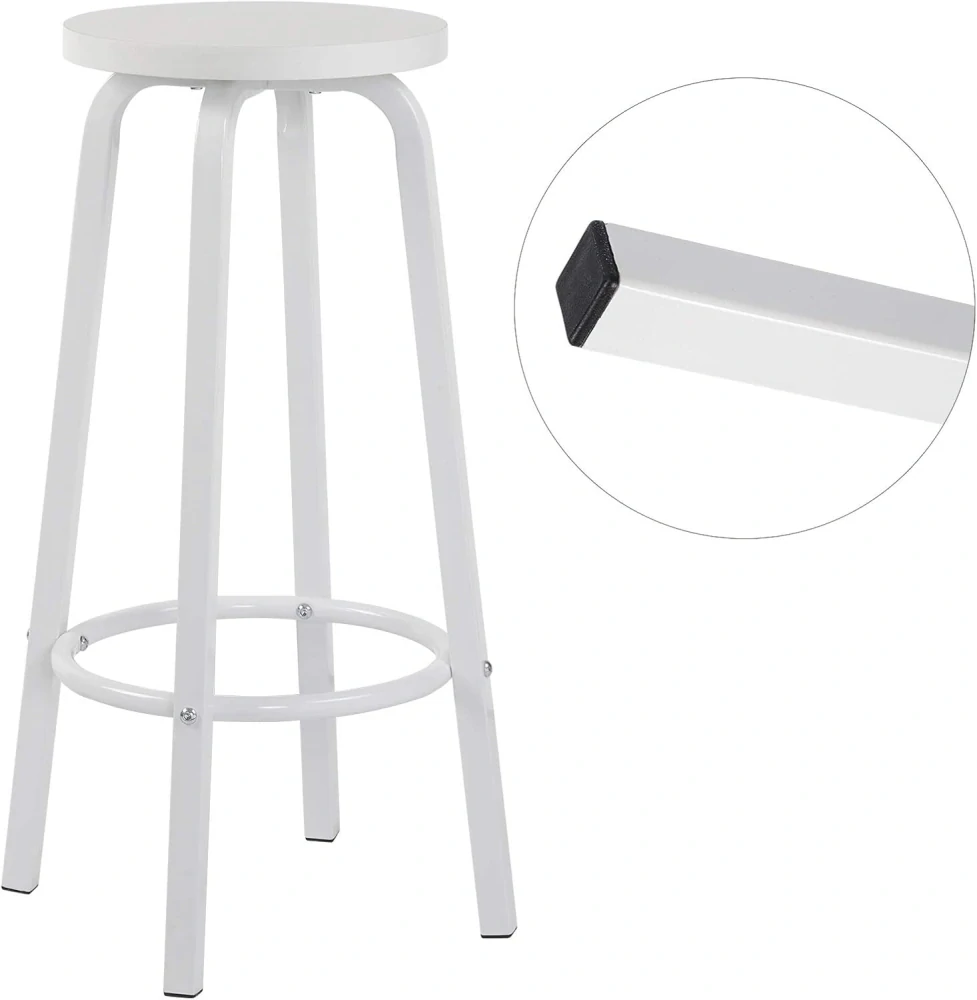 WOLTU sada 2 barových židle z MDF a kovu Kulatý sedák Bílé